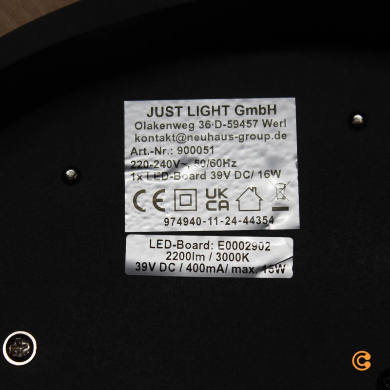 B-Ware JUST LIGHT Deckenleuchte Lampe LED Holz schwarz Tola rund Warmweiß 3000K