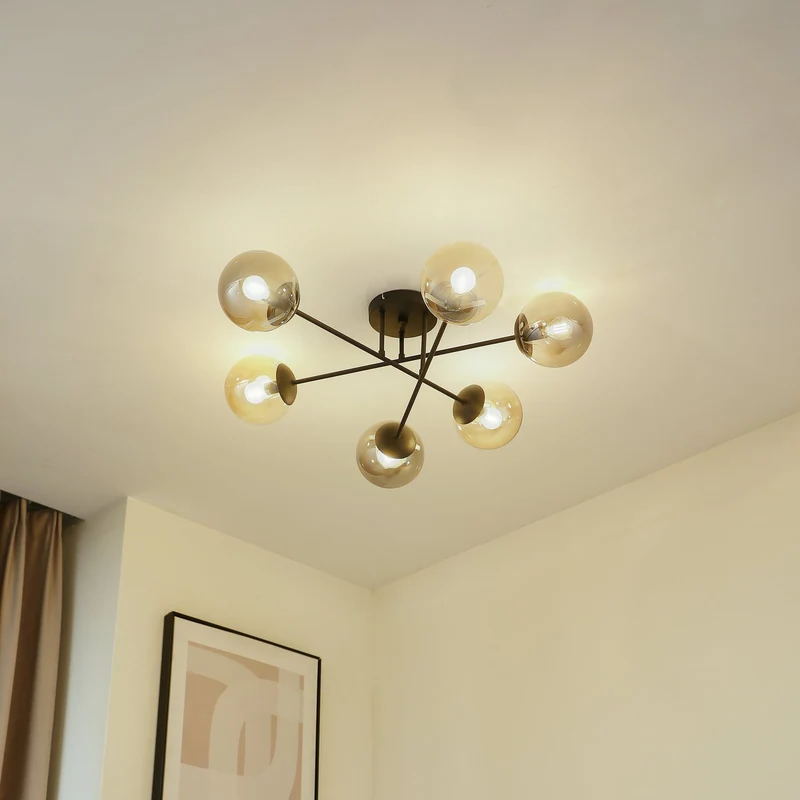 B-Ware Lindby Deckenleuchte Lampe Isamer Kugel rauchgrau amber Glas Wohnzimmer