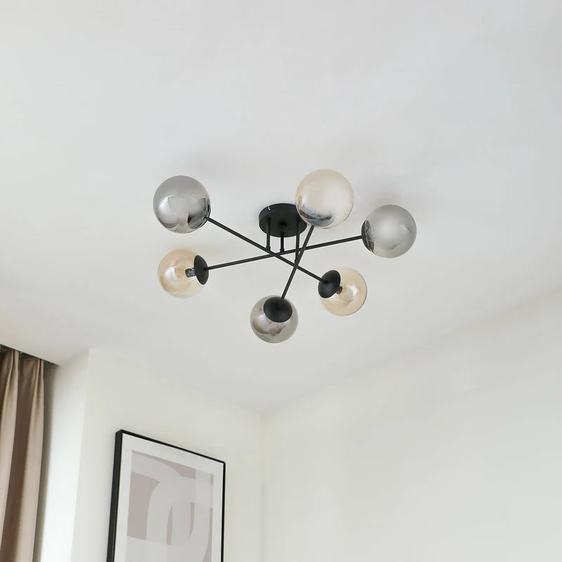 B-Ware Lindby Deckenleuchte Lampe Isamer Kugel rauchgrau amber Glas Wohnzimmer