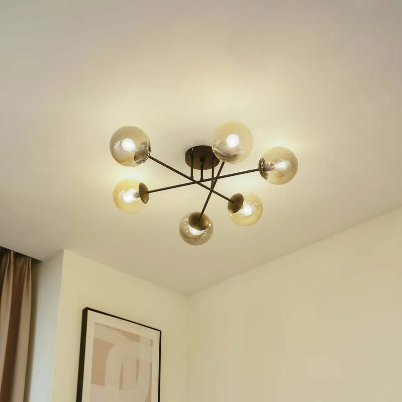 B-Ware Lindby Deckenleuchte Lampe Isamer Kugel rauchgrau amber Glas Wohnzimmer