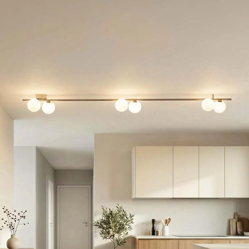 B-Ware Deckenleuchte Imelo 6-flammig LED dimmbar braun Glas 200cm Leuchte Lampe