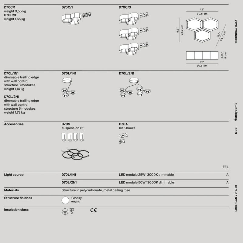 Luceplan Honeycomb LED Hängeleuchte mit 12 Waben 3000K Weiß