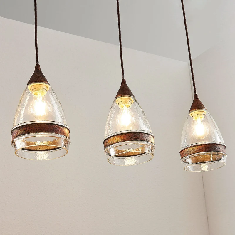 B-Ware Lindby Glas-Pendelleuchte Millina Pendellampe Lampe Leuchte 3 flg. E27 rostbr107