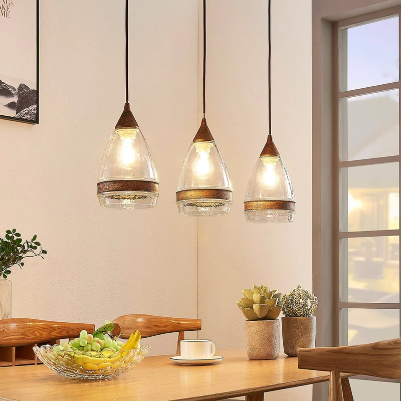 B-Ware Lindby Glas-Pendelleuchte Millina Pendellampe Lampe Leuchte 3 flg. E27 rostbr107