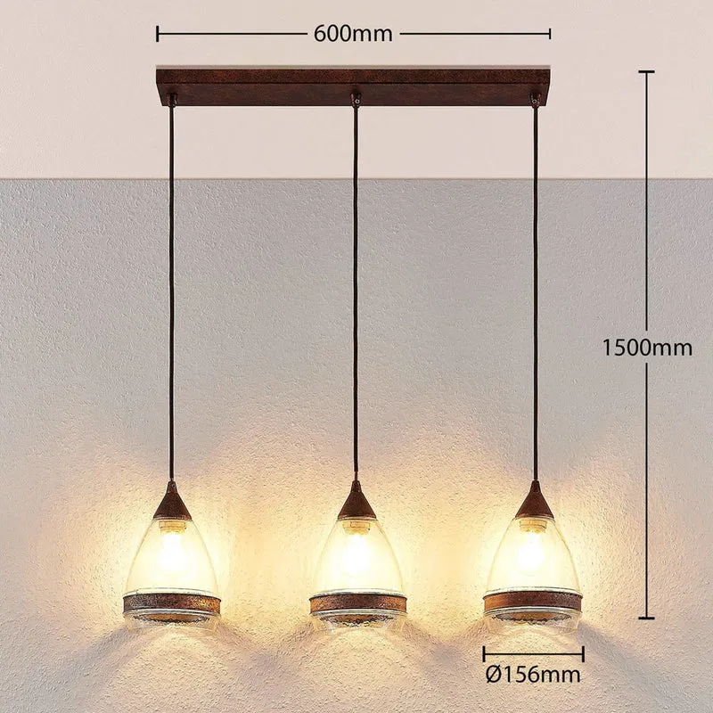 B-Ware Lindby Glas-Pendelleuchte Millina Pendellampe Lampe Leuchte 3 flg. E27 rostbr107