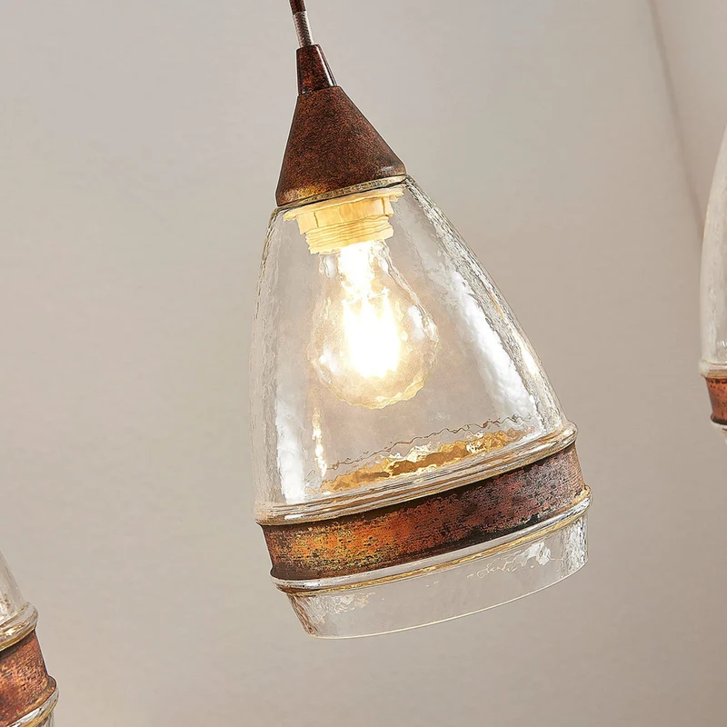 B-Ware Lindby Glas-Pendelleuchte Millina Pendellampe Lampe Leuchte 3 flg. E27 rostbr107