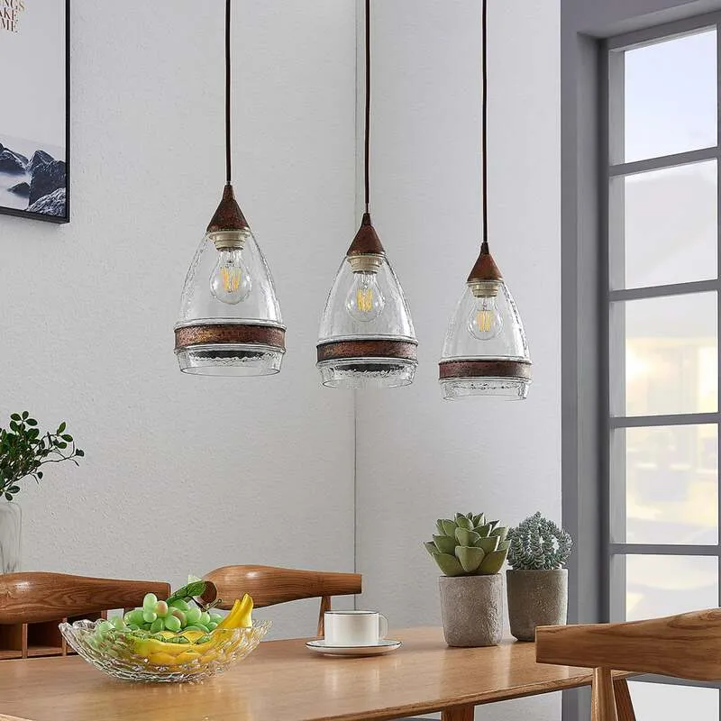 B-Ware Lindby Glas-Pendelleuchte Millina Pendellampe Lampe Leuchte 3 flg. E27 rostbr107