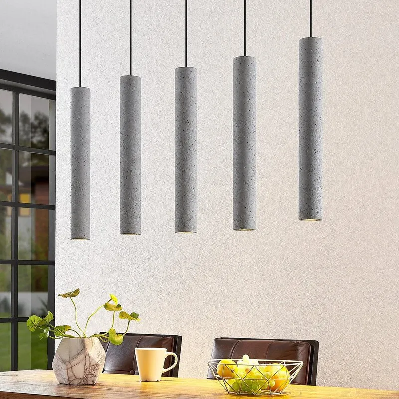 B-Ware Lindby Pendellampe Hängeleuchte Concretto LED 5-flg dimmbar grau 100cm Beton