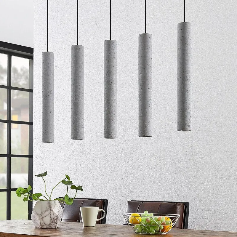 B-Ware Lindby Pendellampe Hängeleuchte Concretto LED 5-flg dimmbar grau 100cm Beton