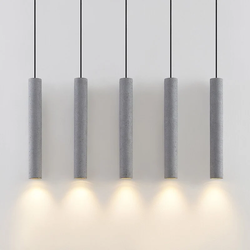 B-Ware Lindby Pendellampe Hängeleuchte Concretto LED 5-flg dimmbar grau 100cm Beton