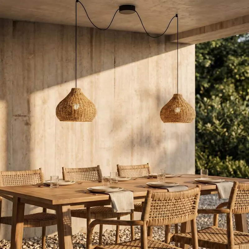 B-Ware Lucande Außenlampe Gartenleuchte Taniola LED Hängelampe dimmbar beige Rattan