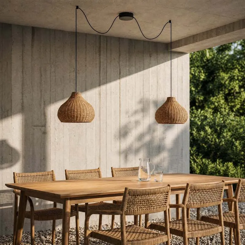 B-Ware Lucande Außenlampe Gartenleuchte Taniola LED Hängelampe dimmbar beige Rattan