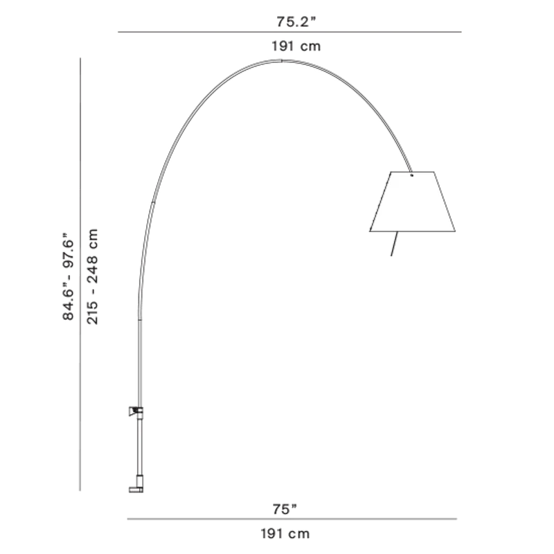 Luceplan Lady Costanza Wandlampe 215-248cm mit Dimmer Alu