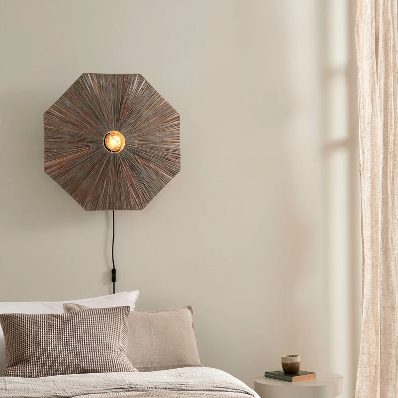 B-Ware Good & Mojo Wandleuchte Panama LED Wandlampe Holz Eisen dunkelgrau Ø65cm 1x60W