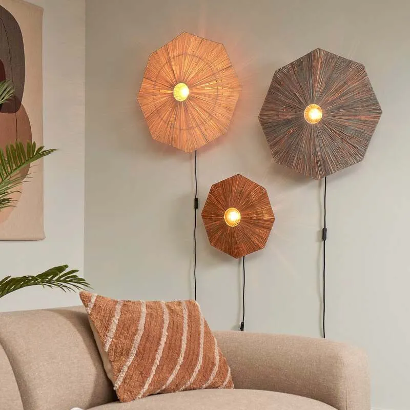 B-Ware Good & Mojo Wandleuchte Panama LED Wandlampe Holz Eisen dunkelgrau Ø65cm 1x60W