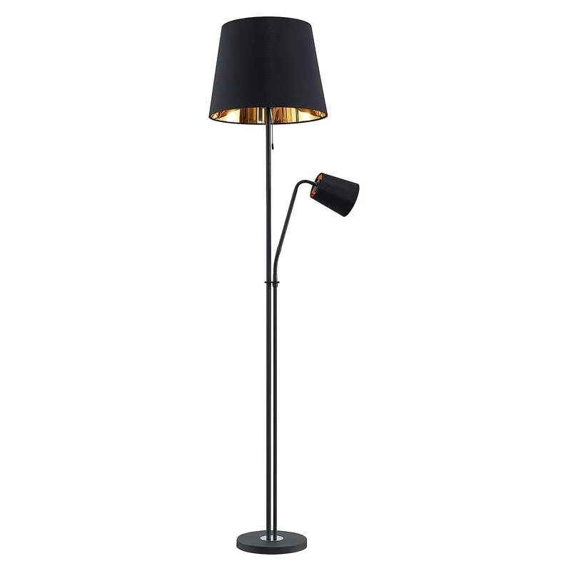 B-Ware Lindby Stehlampe Efalia LED Leselampe schwarz-gold Textil 175cm mit Schalter