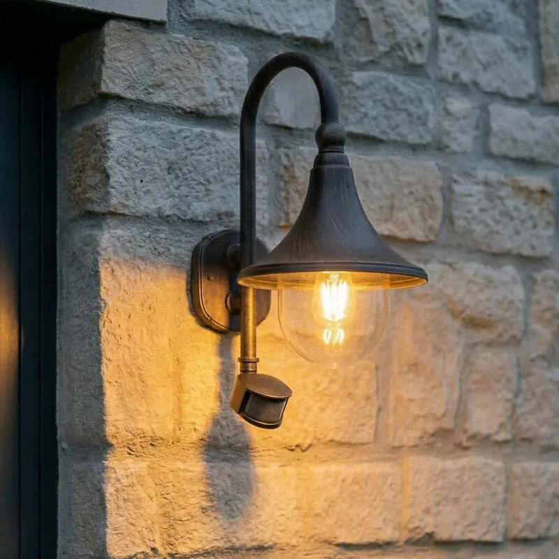 B-Ware Lindby Außenwandleuchte Daphne LED Wandleuchte mit Sensor E27 schwarz 47cm