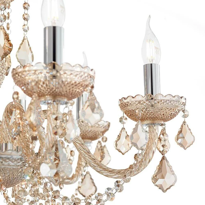 Pendelleuchte Rose 8-flg. Amber, Chrom