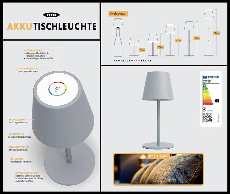B-Ware m-e modern-electronics LUNA-80 G 41435 Akku-Tischlampe LED fest eingebaut La881
