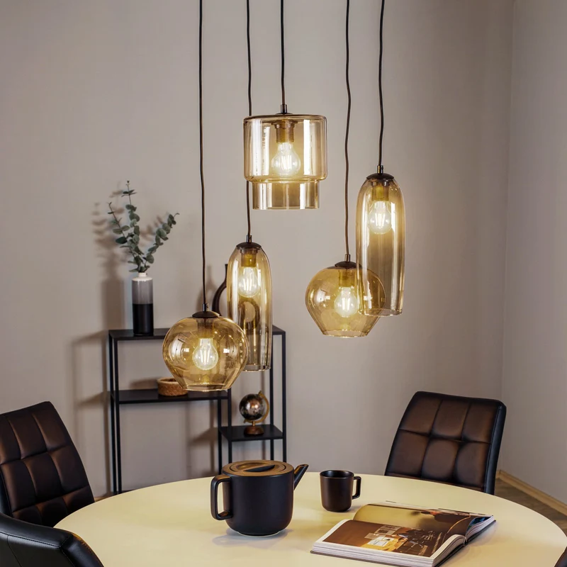 B-Ware Euluna Pendelleuchte Hängelampe Svala Rondell rauchgrau schwarz Glas E27 LED