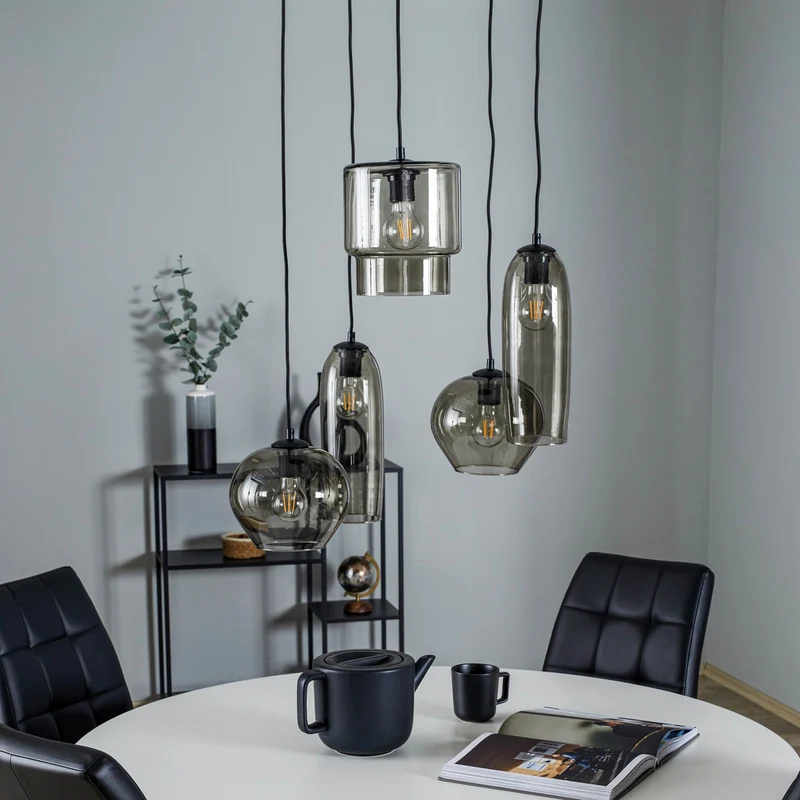 B-Ware Euluna Pendelleuchte Hängelampe Svala Rondell rauchgrau schwarz Glas E27 LED