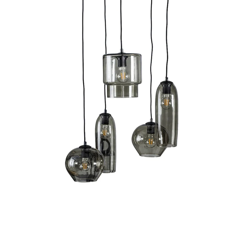B-Ware Euluna Pendelleuchte Hängelampe Svala Rondell rauchgrau schwarz Glas E27 LED