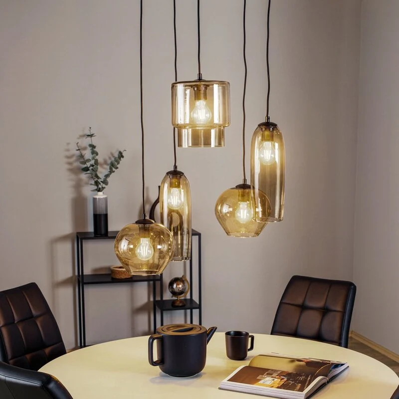 B-Ware Euluna Pendelleuchte Hängelampe Svala Rondell rauchgrau schwarz Glas E27 LED