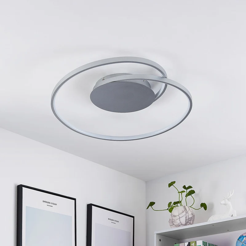 B-Ware Lucande Deckenleuchte Deckenlampe LED Enesa Silber rund Fernbedienung dimmbar299