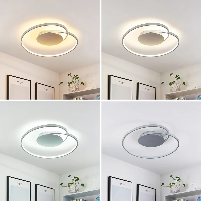B-Ware Lucande Deckenleuchte Deckenlampe LED Enesa Silber rund Fernbedienung dimmbar299