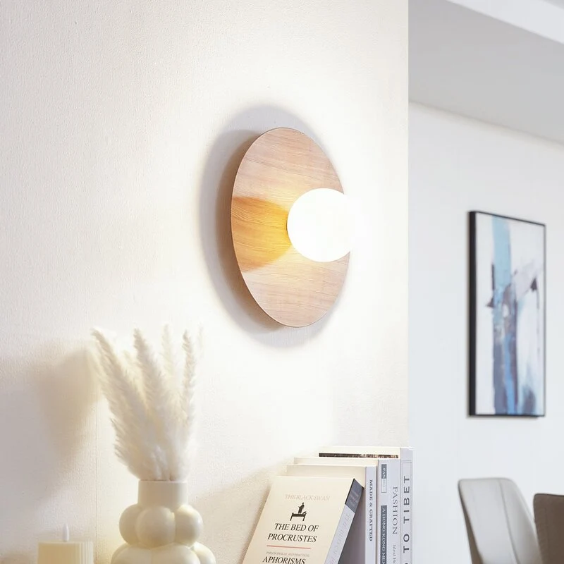 B-Ware Lindby Wandleuchte Zain Wandlampe Leuchte Lampe holzfarben weiß Glas Ø 33 cm772
