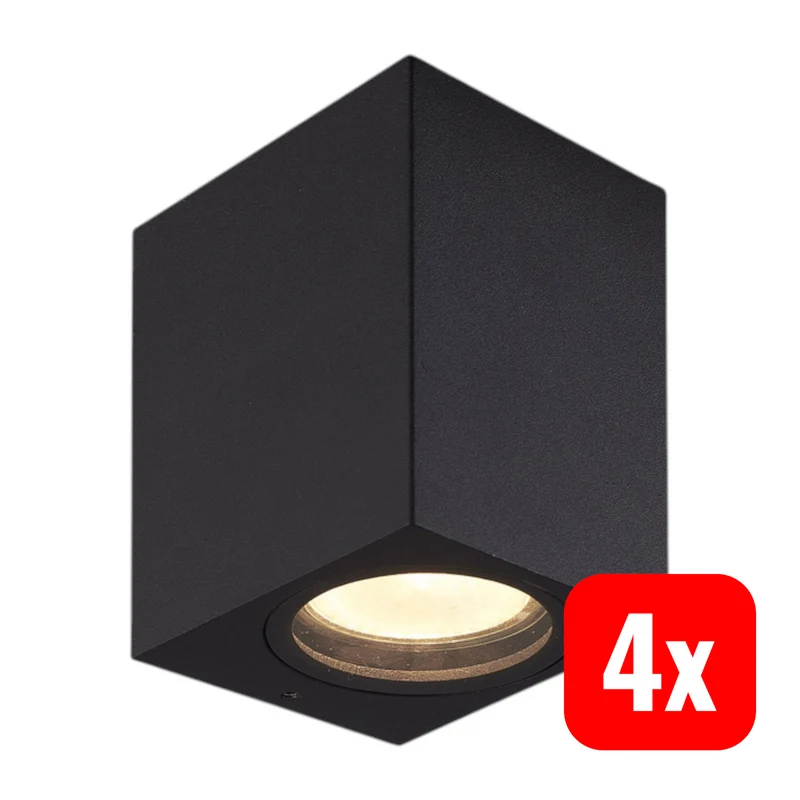 4x B-Ware Prios Außenwandleuchte Wandlampe LED schwarz eckig 10 cm Lampe Spot 4 STÜCK