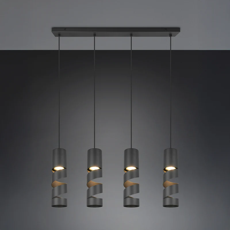 B-Ware Trio Lighting Hängelampe Pendelleuchte Stream schwarz Metall 80cm 4flammig GU10