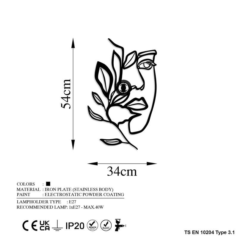 B-Ware Flower Faced Wandlampe Leuchte Wandbeleuchtung schwarz Metall 54 x 34 cm La436