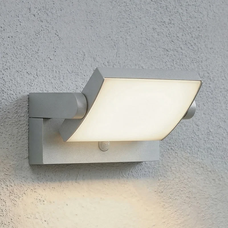B-Ware Lindby Außenwandleuchte Wandlampe LED Sensor Sherin hellgrau schwenkbar 3000 K