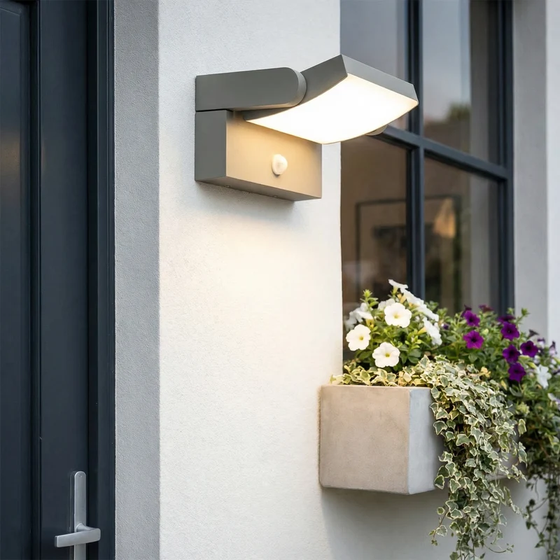 B-Ware Lindby Außenwandleuchte Wandlampe LED Sensor Sherin hellgrau schwenkbar 3000 K