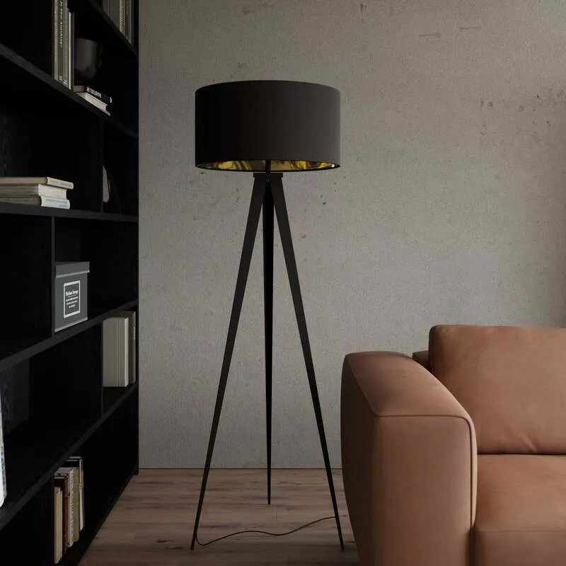 B-Ware Lindby Stehlampe Leuchte Benik schwarz gold Tripod Textil 153cm SIEHE TEXT/F852