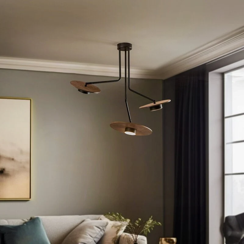 B-Ware Nowodvorski Lighting Deckenleuchte Disk mit Holzelementen dreiflammig GX53 Spot