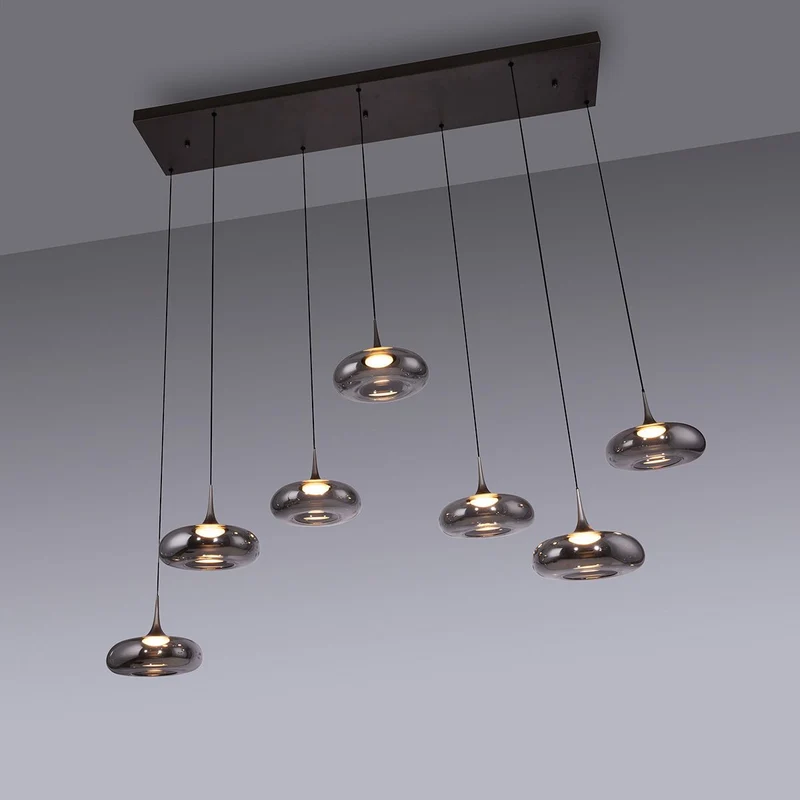 B-Ware SCHÖNER WOHNEN Pendelleuchte Hängelampe LED POSH Rauchglas dimmbar 7-flammig
