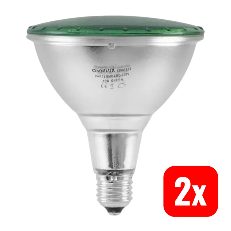 2x B-Ware Omnilux Lampe Leuchtmittel LED E27 Grün PAR38 121 x 135 mm 50 Grad 15 W 2 STÜCK