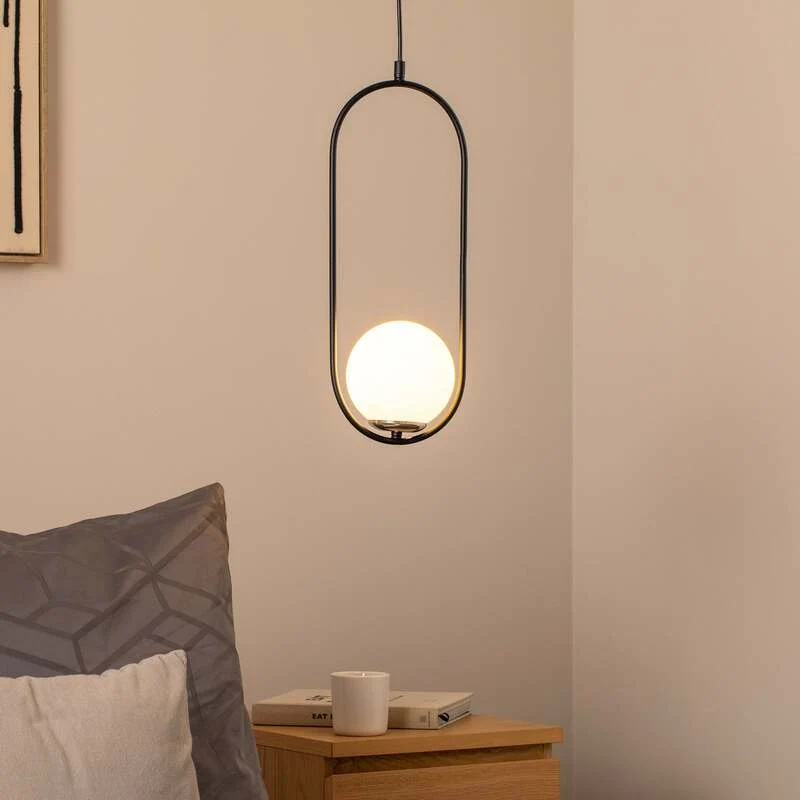 B-Ware Opviq Hängeleuchte Pendelleuchte Mudoni Deckenlampe schwarz weiß Glas Metall 731