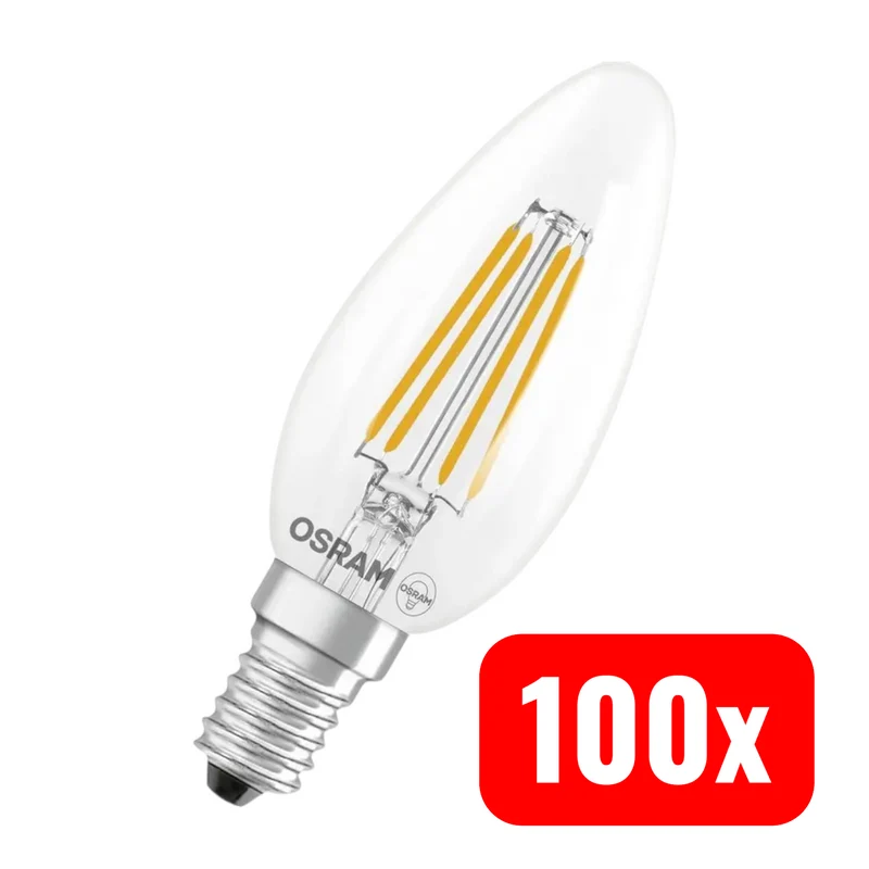 100x B-Ware OSRAM LED Lampe Glühbirne Kerze E14 Filament Warmweiß dimmbar 5,9 W 100 STÜCK