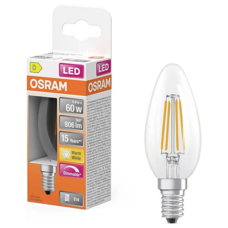 100x B-Ware OSRAM LED Lampe Glühbirne Kerze E14 Filament Warmweiß dimmbar 5,9 W 100 STÜCK