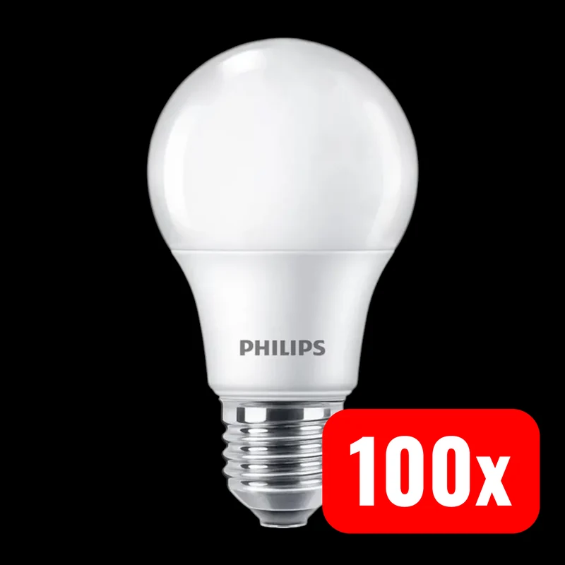 100x B-Ware Philips Glühlampe Leuchtmittel LED E27 Warmweiß Weiß 8W Glühlampenform 100 STÜCK