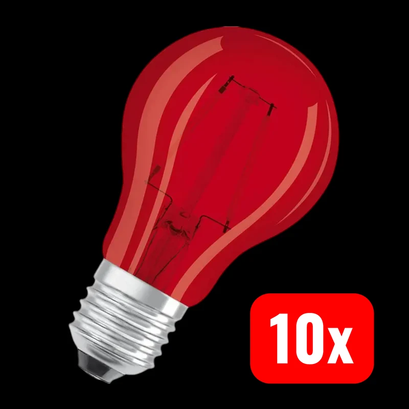 10x B-Ware OSRAM LED Lampe Glühbirne E27 Rot Klar Classic A60 2,5W 230V Licht 10 STÜCK