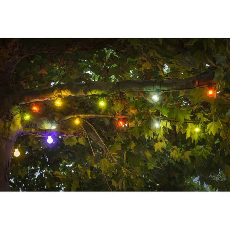 LED Biergartenketten Erweiterung 10 bunte Birnen Warmweiß IP44