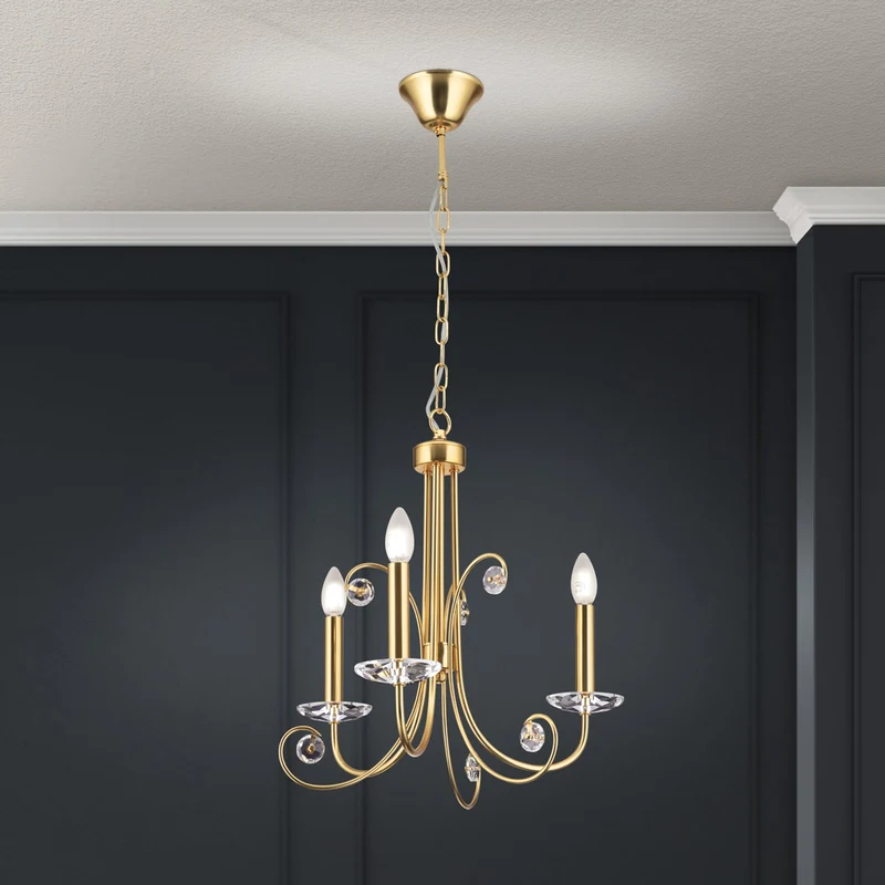 B-Ware Orion Kronleuchter Deckenleuchte Ariane Kristall Lampe goldfarben 3-flammig 50cm