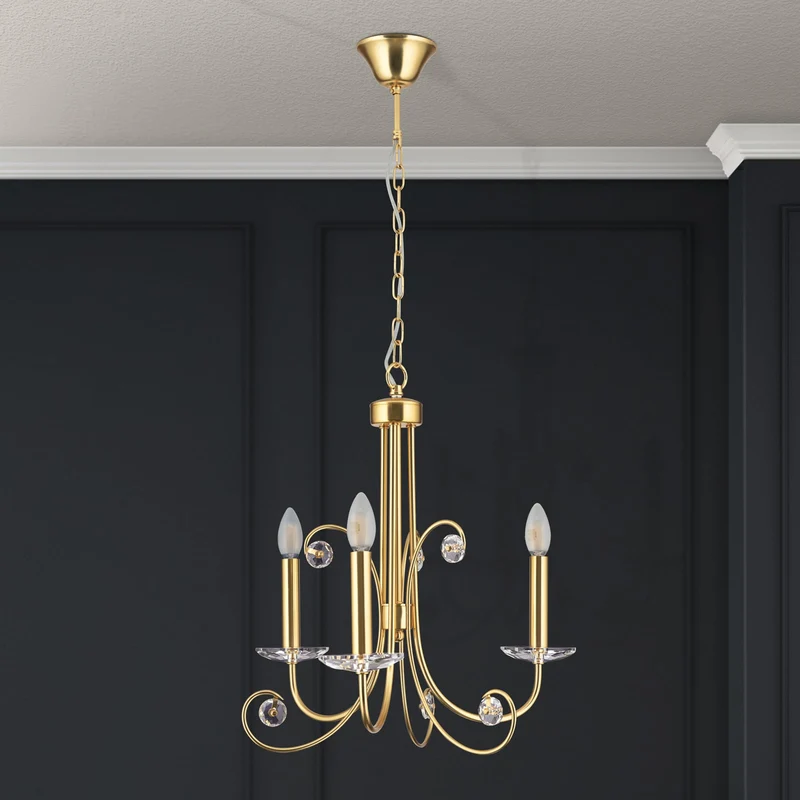 B-Ware Orion Kronleuchter Deckenleuchte Ariane Kristall Lampe goldfarben 3-flammig 50cm
