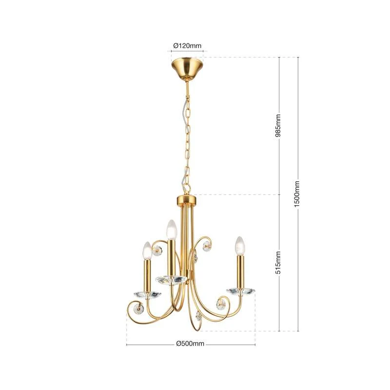 B-Ware Orion Kronleuchter Deckenleuchte Ariane Kristall Lampe goldfarben 3-flammig 50cm