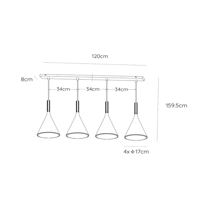 B-Ware Lucide Pendellampe Gipsy. Hängeleuchte Deckenlampe schwarz Gips 120 cm 4-flammig