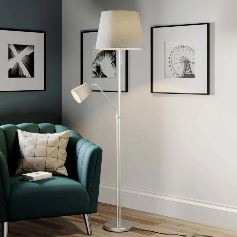 2x B-Ware Lindby Nantwin Stehleuchte Lampe grau Stoffschirm Lichtquelle E27, LED 2 STÜCK